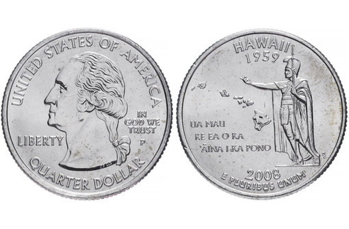 Продаю юбилейную монету 25 центов 2008 года США Гавайи Hwaii - Антиквариат, коллекции в Севастополе