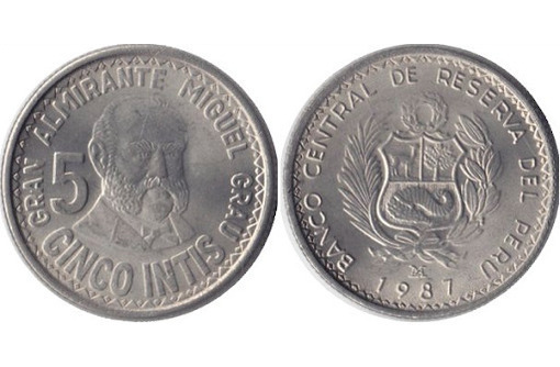 Монета Перу 5 инти 1987 год - Антиквариат, коллекции в Севастополе