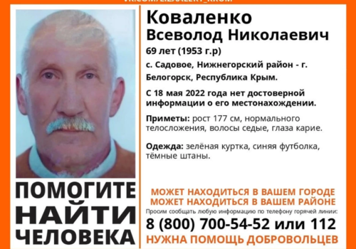 В Крыму пропал 69-летний мужчина в зеленой куртке
