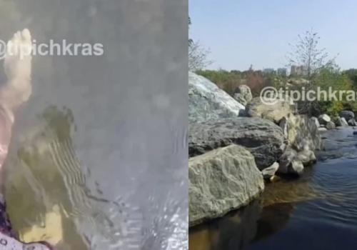 Житель Краснодара залез в водопад в Японском саду в парке Галицкого и возмутил горожан